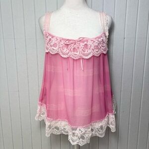 Diesel Vintage Rare Pink Lace-Trimmed Chemise Diesel Logo Size M